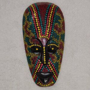 Afrocentric Jamaica mask hand painted decorative wood mask wall hanging